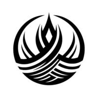 Intricate Black and White Circular Featuring Stylized Flame Elements, Diamond Shape, and WaveLike Patterns, Modern Tribal Tattoo Aesthetic. vector