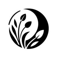 YinYang Inspired Botanical Harmonious Balance of Black and White with Floral Elements Enclosed in a Circular Frame. vector
