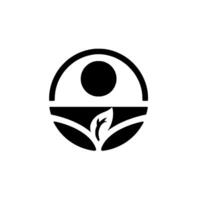 Geometric, Monochrome Depicting a Sun and Leaf Within a Circle, Symbolizing Growth and Harmony Against a White Background. vector