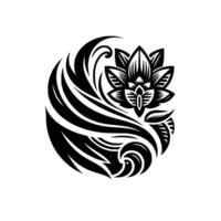Elegant Black and White Lotus Mandala A stylized floral within a circular, flowing composition, embodying tranquility. vector