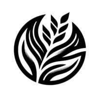 Elegant Black and White Grain Stylized Ear of Wheat within a Circular Frame, Showcasing a Modern, Organic . vector