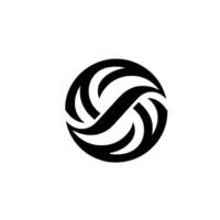 A modern, minimalist emblem featuring a black abstract spherical form with interwoven curved lines and a stark white backdrop. vector