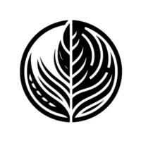Stylized Black and White NatureInspired Emblem Featuring a LeafLike Enclosed in a Circle, Showcasing Symmetry and Geometric Forms. vector