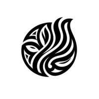 Intricate Black and White Tribal A stylized, eyecatching, rounded motif with flowing lines, leaflike elements, and a balanced composition against a white background. vector