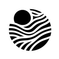 A minimalist, depicting a black circle partially obscured by a wavy striped pattern enclosed within a circle, evoking a sense of serenity. vector
