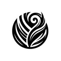 Circular, tribalinspired featuring swirling elements, stylized leaves, and flowing lines in a minimalist black and white composition. vector
