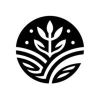 Minimalist Black White A stylized plant enclosed within a circle, conveying growth, nature, and organic concepts. vector