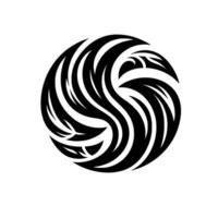 Swirling Tribal A Black and White Circular Pattern Resembling Flowing Leaves and Organic Shapes, Suggesting Movement. vector