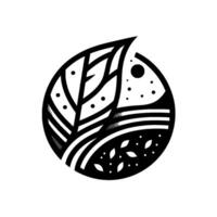 Abstract Black and White Circular Featuring Leaf, Dots, Stripes, and Moon, Evoking Nature and Simplicity. vector