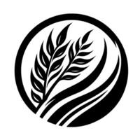 A stylized black and white illustration of wheat stalks and leaves gracefully arranged within a circular frame, emphasizing nature and . vector