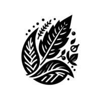 Monochromatic Botanical Composition Stylized Black Leaf and Plant Elements Arranged in a Graceful, Artistic , Isolated on White. vector