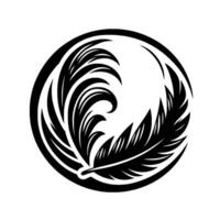 Intricate Black and White Circular Composition Featuring Stylized Feather and Curving Elements, Evoking Elegance and Fluidity vector