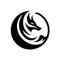 Abstract Black and White Circle Depicting a stylized Fox, incorporating curved lines, and a minimalist aesthetic. vector