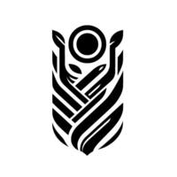 Elegant Black and White Stylized Floral Emblem with Circle Motif and Intertwined Leafy Elements, Minimalist . vector