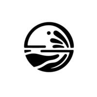 A stylized, minimalist featuring a black silhouette of a waterlike within a circle, with a handlike form. vector