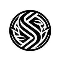 Intricate Black and White Circular featuring Abstract Geometric Elements, resembling leaves and flowing lines within a symmetrical composition. vector