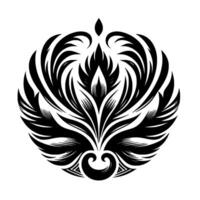 Symmetrical Black and White Floral A stylized, circular arrangement of abstract leaves and petals, evoking a sense of elegance and balance against a clean white background. vector