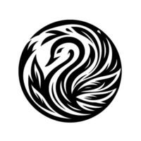 A Bold Black and White Circle Composition Featuring a Graceful Swan with Abstract Feather Details and Flowing Lines. vector