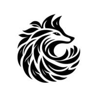 Stylized Black and White Circular Fox , Composed of Leaves and Swirls, Minimalist vector
