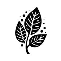 Simple Black and White Illustration of Three Leaves on a Stem with Floating Circle Accents. vector
