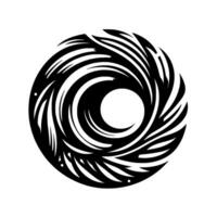 Intricate Black and White Circular A swirling vortex of stylized, curved lines and negative space forming a dynamic, artistic illustration with a central, open core. vector
