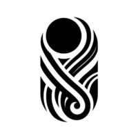 Abstract Black and White A symmetrical oval composition with a central circle, sweeping lines, and stylized curved elements, creating a visually balanced and aesthetic. vector