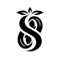 Abstract Black and White Apple , Featuring Intertwined Lines, Leaves, and a Minimalist Aesthetic on a Clean White Background. vector