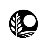 Minimalist Monochrome A Wheat Plant, Sun, and Field Within a Circle, Representing Agriculture and Nature. vector