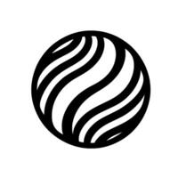 A black and white circular featuring a stylized globe shape with flowing, striped bands, creating an optical illusion on a white background. vector