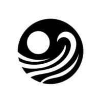 Black and White Abstract Circle Featuring a White Circle SunMoon, and Stylized Waves Suggesting Harmony. vector
