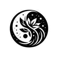 YinYang Lotus A symmetrical black and white illustration of a lotus flower and organic shapes intertwined within a circular yinyang symbol, suggesting balance. vector