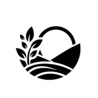 Monochromatic depicts a plant sprouting from stylized farmland within a circular frame, evoking growth, nature, and sustainability. vector