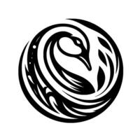 Elegant Emblem A stylized, swirling black and white illustration of a swan within a circular frame, evoking grace and fluidity. vector