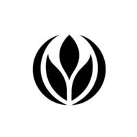 Minimalist Black and White Stylized Floral Featuring LeafLike Petals Enclosed in a Circle, Isolated on White. vector