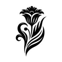 Elegant Black and White Floral A Stylized Bloom with Curvilinear Elements and Leafy Accents on a Pristine White Backdrop. vector