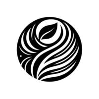 Intricate Black and White Orb Featuring a Leaf and Flowing Lines, a Modern Emblem or . vector