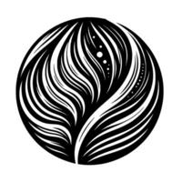 Intricate black and white stylized floral within a perfect circular frame, with flowing lines and dot details, evoking elegance. vector