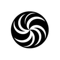 Symmetrical, black and white spiral within a circle, creating a sense of dynamic movement and minimalist aesthetic. vector