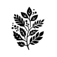 Elegant Botanical Illustration A monochromatic, stylized depiction of a flourishing plant with leaves and berries, set against a pristine white background. vector
