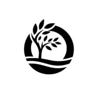 Minimalist Black White Circular A Tree with Leaves Inside a Circle, Representing Natures Essence. vector