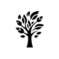 Minimalist Black White Tree Silhouette, Featuring Stylized Leaves and Branches, Isolated on White Background. vector