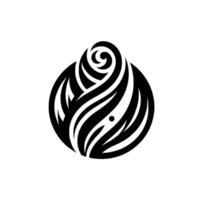 Abstract black and white floral , composed of layered curved lines and shapes, resembling a stylized rose or bud, within a circular frame on a white background. vector
