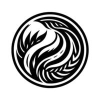 Abstract Black and White Circle Featuring Stylized Botanical Elements, Evoking Movement and Harmony. vector
