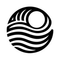 Abstract Representation of a Rising Sun or Wave, Composed of Bold Black Lines and a Circular Negative Space, Against a White Background. vector