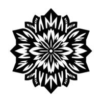 Intricate symmetrical black and white floral mandala , centered on a white background, showcasing detailed patterns. vector