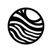 Abstract monochrome circular featuring a stylized depiction of a wave or ripple pattern combined with a crescent shape, evoking serenity and visual harmony. vector