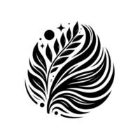 Elegant Black and White Floral An Abstract Composition of Leaves and Swirls with Subtle Starry Accents. vector