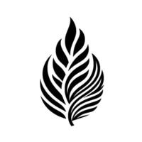 A symmetrical, minimalist black and white illustration of a stylized leaf, featuring detailed segmented lines and a clean, neutral background. vector