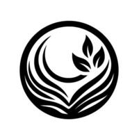 Modern, Minimalist Emblem Black White Circular Featuring Leafy Elements, Suggesting Growth Harmony. vector