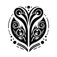 Symmetrical Black and White Abstract A stylized heartlike motif with floral and geometric elements, bordered by dots and lines, on a clean white background. vector